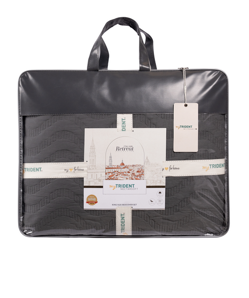 Nectarsoft Italian Retreat King Bedcover Set, Slate|90 GSM Cotton|3 Pc Set