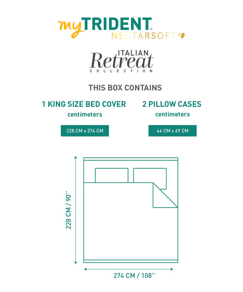 Nectarsoft Italian Retreat King Bedcover Set, Slate|90 GSM Cotton|3 Pc Set