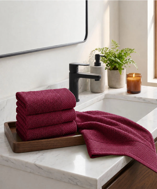 Soft Comfort 4Pc Face Towel Set, Wine Red |600 GSM Cotton|Superior Softness