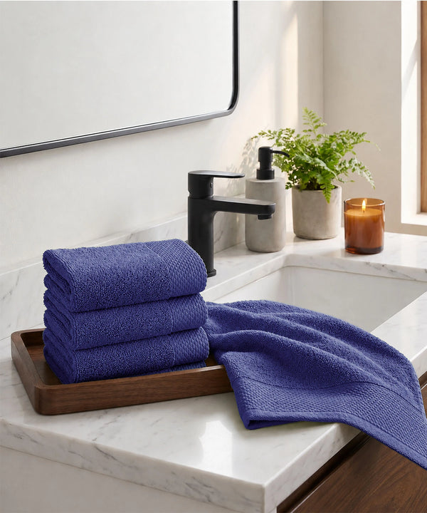 Soft Comfort 4Pc Face Towel Set, New Navy|600 GSM Cotton|Superior Softness