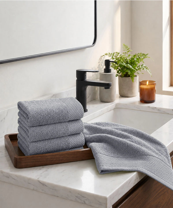 Soft Comfort 4Pc Face Towel Set, Charcoal|600 GSM Cotton|Superior Softness