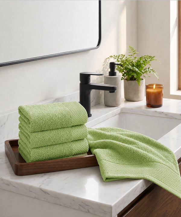 Soft Comfort 4Pc Face Towel Set, Olive|600 GSM Cotton|Superior Softness