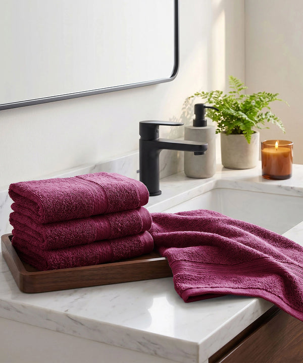 Soft Comfort 4Pc Face Towel Set, Wine Red |600 GSM Cotton|Fade Resistance
