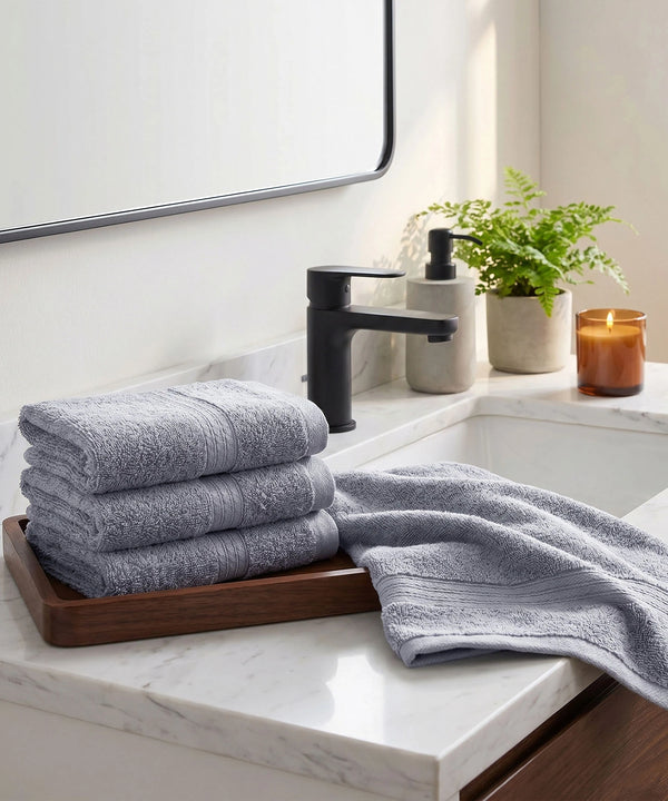 Soft Comfort 4Pc Face Towel Set,Charcoal|600 GSM Cotton|Fade Resistance