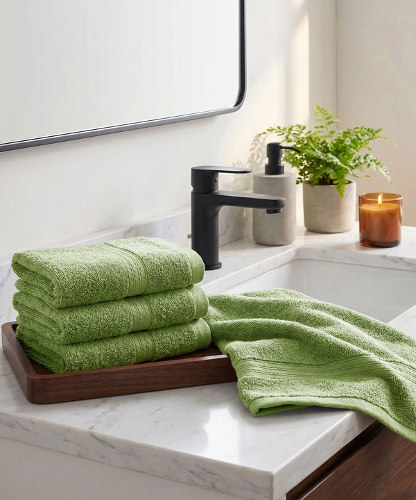 Soft Comfort 4Pc Face Towel Set,Olive|600 GSM Cotton|Fade Resistance