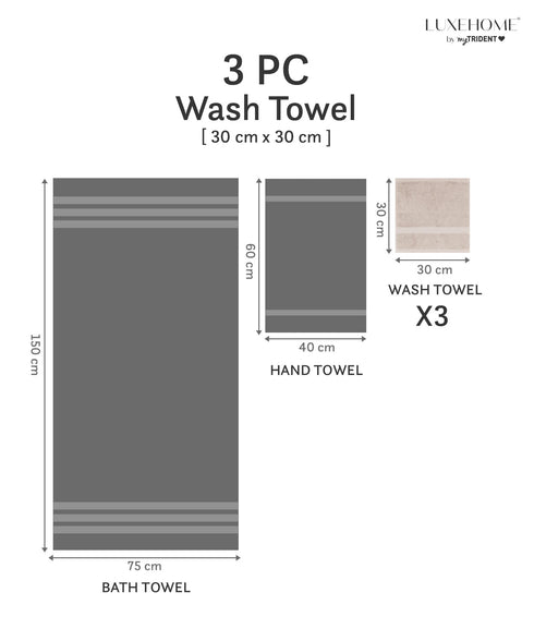 Luxehome Supima Cotton 3 Pc Face Towel Set, Dark Sand| 600 GSM | 100% Supima Cotton