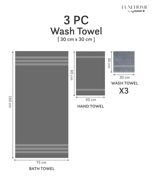 Luxehome Supima Cotton 3 Pc Face Towel Set, Ultimate Grey| 600 GSM | 100% Supima Cotton