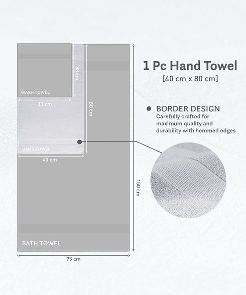 Luxehome Turkish Towel 1Pc Hand Towel, Soft Silver | 800 GSM Cotton