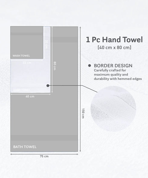 Luxehome Turkish Towel 1Pc Hand Towel, Arctic White | 800 GSM Cotton