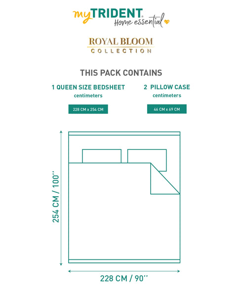 Home Essential Royal Bloom Queen Bedsheet Set, Dhalia Orange| 144TC Cotton| 2 Pillow Covers