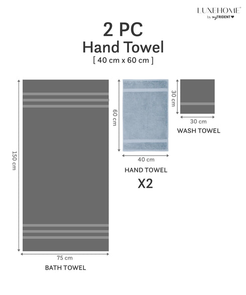 Luxehome Supima Cotton 2 Pc Hand Towel Set , Dusty Blue| 600 GSM | 100% Supima Cotton