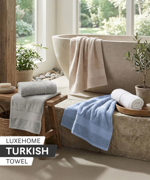 Luxehome Turkish Towel 1Pc Hand Towel, Blue Crest| 800 GSM Cotton