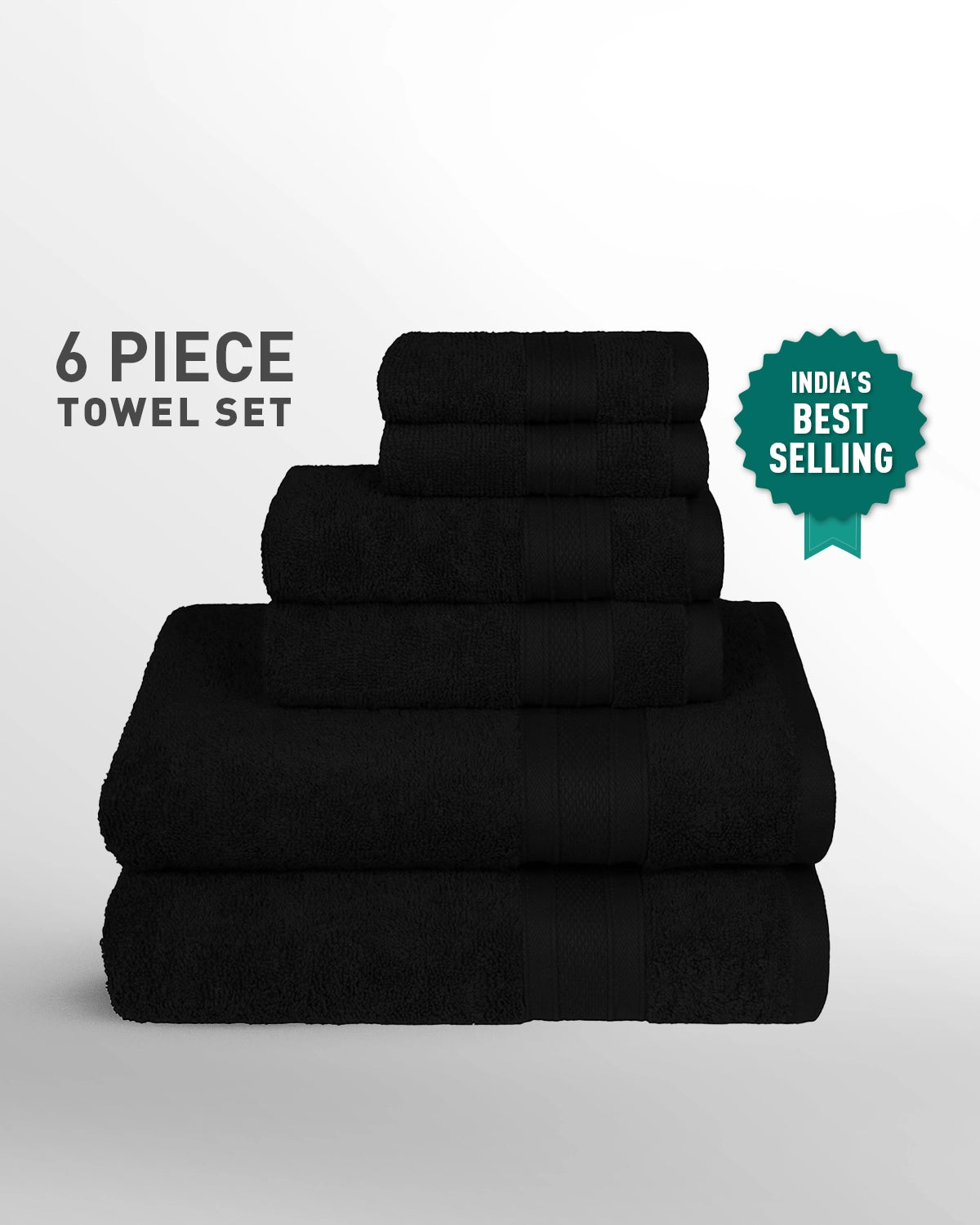 Soft Comfort 6Pc Towel Set, Black|509 GSM Cotton|Air Rich Technology