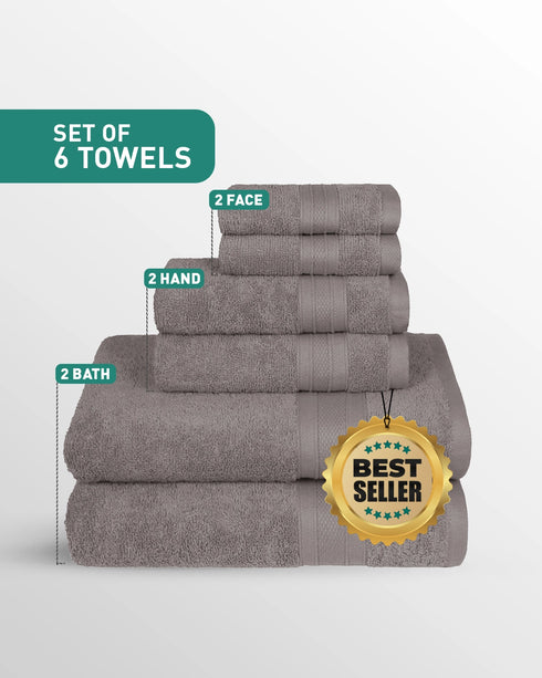 Soft Comfort 6Pc Towel Set, Charcoal|509 GSM Cotton|Air Rich Technology