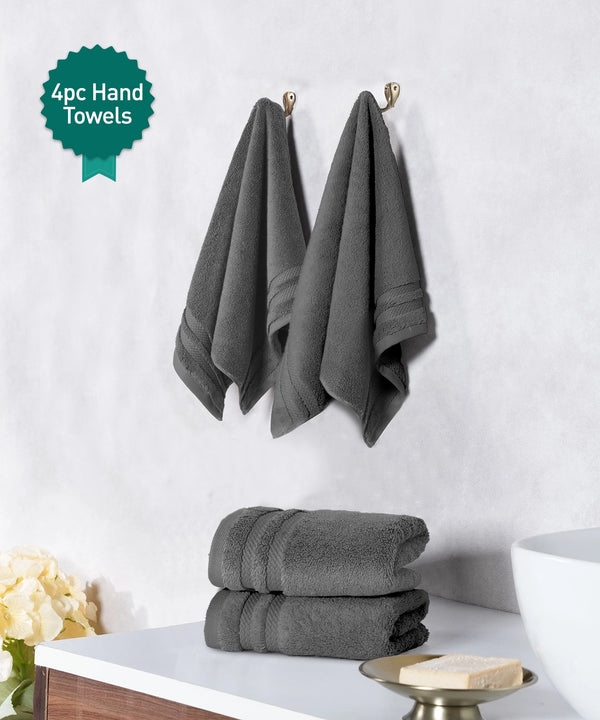 Luxury 4 PC Hand Towel Set, Charcoal|625 GSM Cotton|Anti Microbial