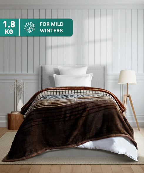 Home Essential Soft Sanctuary 1 Ply Flannel Blanket, Coco|1.8 KG
