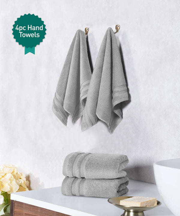 Luxury 4 PC Hand Towel Set, Grey|625 GSM Cotton|Anti Microbial