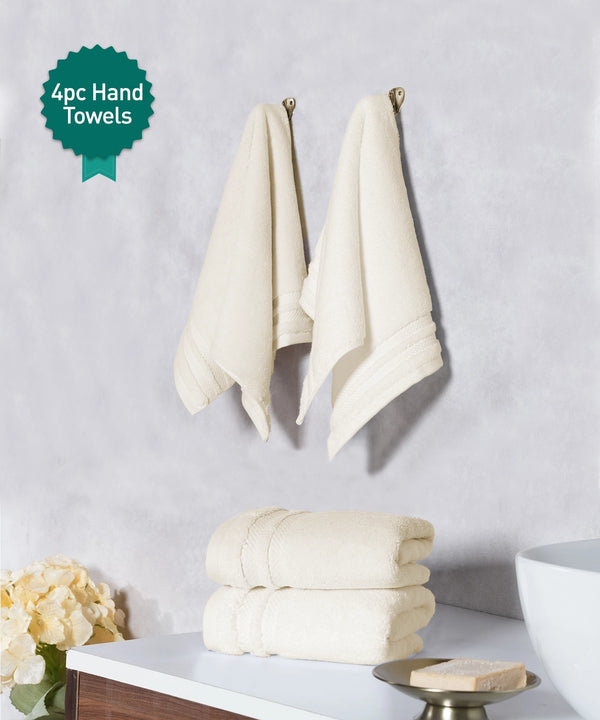 Luxury 4 PC Hand Towel Set, Linen|625 GSM Cotton|Anti Microbial