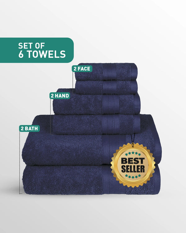 Soft Comfort 6Pc Towel Set, Navy|509 GSM Cotton|Air Rich Technology