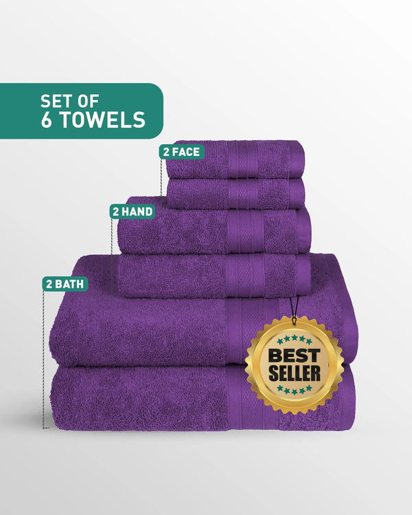 Soft Comfort 6Pc Towel Set, Plum|509 GSM Cotton|Air Rich Technology
