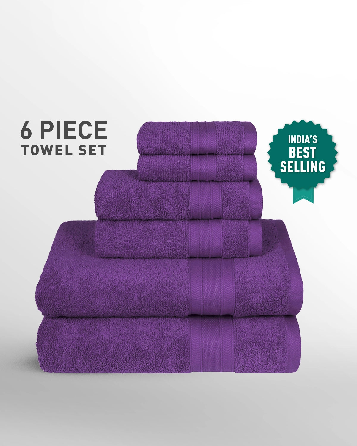 Soft Comfort 6Pc Towel Set, Plum|509 GSM Cotton|Air Rich Technology