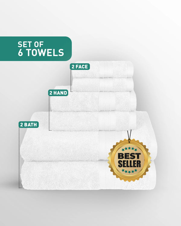 Soft Comfort 6Pc Towel Set, White|509 GSM Cotton|Air Rich Technology