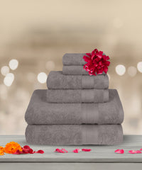 Soft Comfort 6Pc Towel Set, Charcoal|509 GSM Cotton|Air Rich Technology