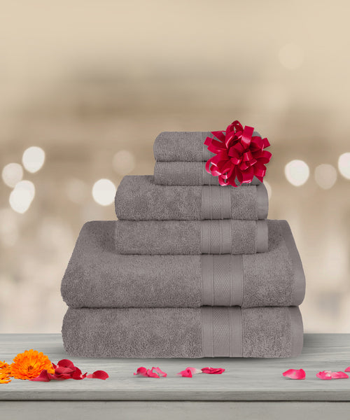 Soft Comfort, 6Pc Set,Air Rich Technology Towel Set , 509 GSM,Charcoal