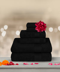 Soft Comfort 6Pc Towel Set, Black|509 GSM Cotton|Air Rich Technology