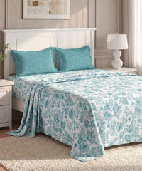 Urban Comfort Queen Bedsheet Set, Juliet Blue |144 TC Cotton| 2 Pillow Covers