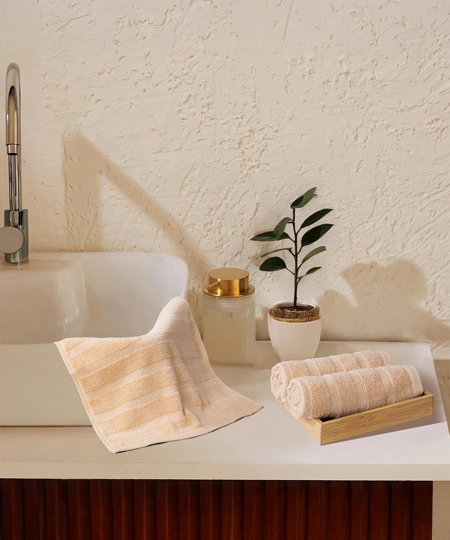 Quick Dry 3 Pc Wash Towel, Beige|400 GSM Cotton