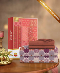 Celebration Queen Bedsheet Set, Mehfil Rust | 144 TC Cotton| 2 Pillow Covers