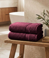 Soft Comfort 2Pc Bath Towel Set, Red Wine|509 GSM Cotton|Air Rich Technology