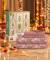 Celebration Printed Double Bedsheet, Olea Pink|144 TC|2 Pillow Covers