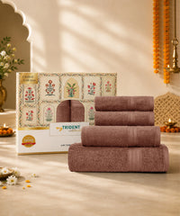 Celebration Towels 4Pc Set, Brown|450GSM, 100% Cotton