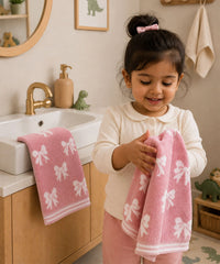 Juniors 2 Pc Hand Towel Set, Bow| 550 GSM | 100% Premium Cotton