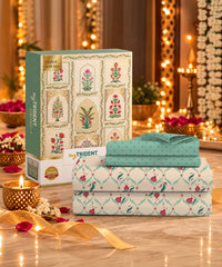 Celebration Printed Double Bedsheet, Anaar Boota Teal|144 TC|2 Pillow Covers