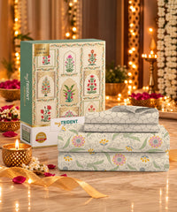 Celebration Printed Double Bedsheet, Kantha Beige|144 TC|2 Pillow Covers