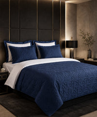 Luxehome Hotelier King Bedding Set, Classic Navy| 600 TC Cotton| 6 Pc Set