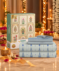 Celebration Printed Double Bedsheet, Resham Blue|144 TC|2 Pillow Covers