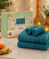 Moment Gold 4Pc Towel Set, Dark Aqua | 400GSM 100% Cotton
