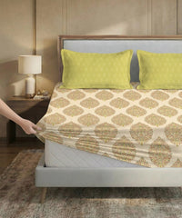 Soft Comfort King Fitted Bedsheet Set, Soft Paisley |200TC Cotton|2 Pillow Covers