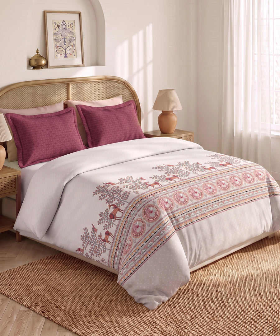 Shilpkalaa Printed King Bedsheet Set, Madhubani| 144TC Cotton| 2 Pillow covers