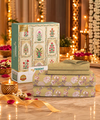 Celebration Printed Double Bedsheet, Olea Mustard|144 TC|2 Pillow Covers