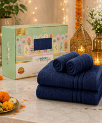 Moment Gold 4Pc Towel Set, Midnight Blue| 400GSM 100% Cotton