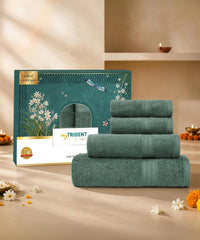 Carnival Towels 4Pc Set, Pine Green| 450 GSM, 100% Cotton
