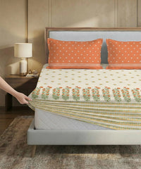 Soft Comfort King Fitted Bedsheet Set, Art Age |200TC Cotton|2 Pillow Covers