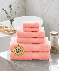 Soft Comfort 6Pc Towel Set, Coral Haze|509 GSM Cotton|Air Rich Technology