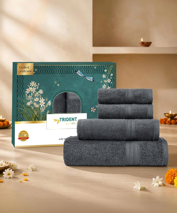 Carnival Towels 4Pc Set, Pebble Grey| 450 GSM, 100% Cotton