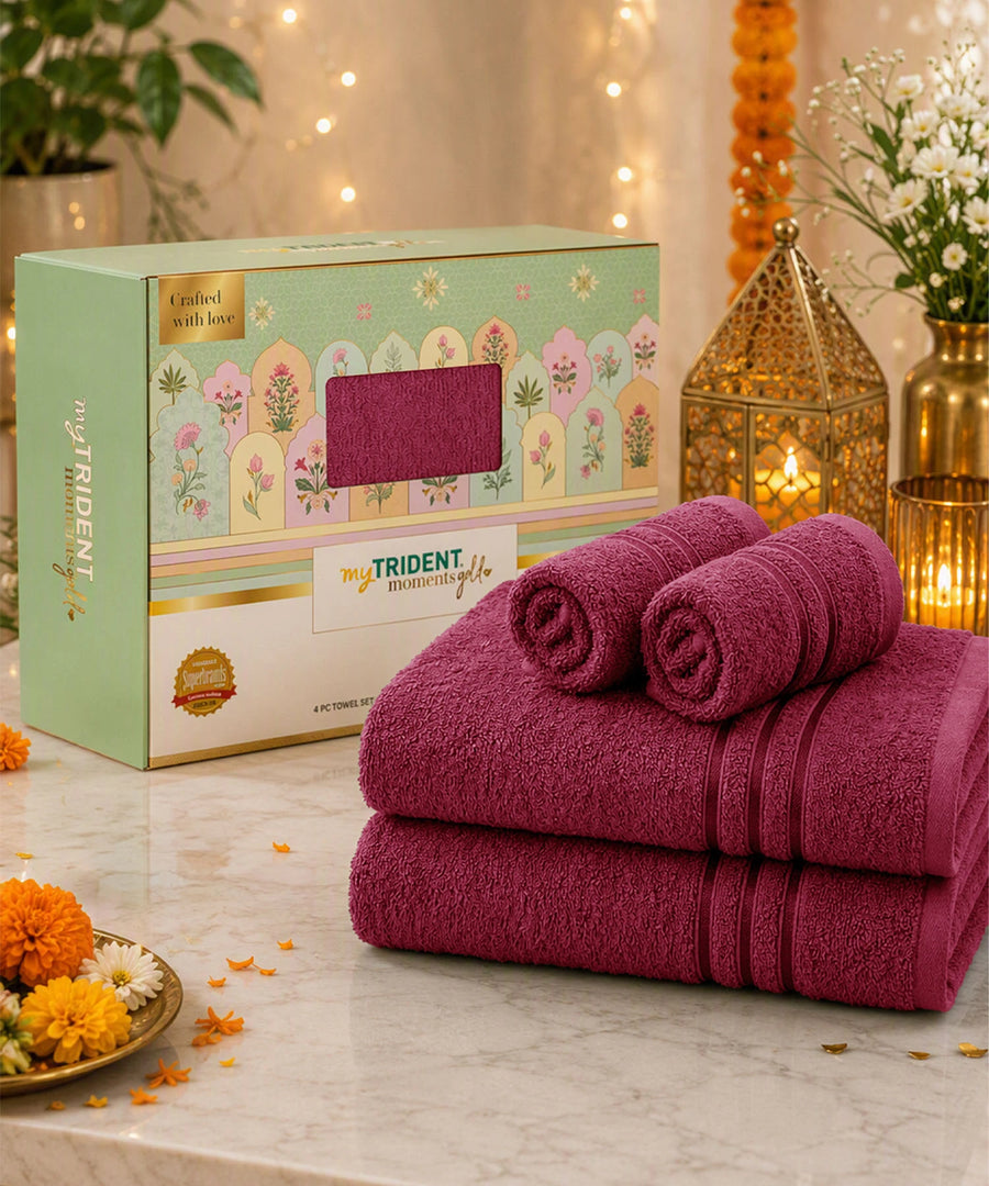 Moment Gold 4PcTowel Set, Pomegranate | 400GSM 100% Cotton